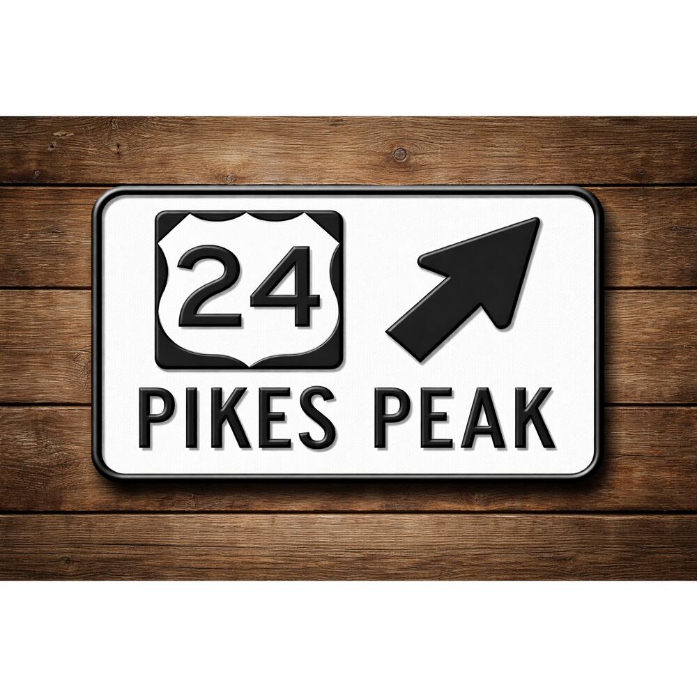 Pikes Peak Exit Sign Rocky Mountains Highway Sign Road Cross Country Travel USA